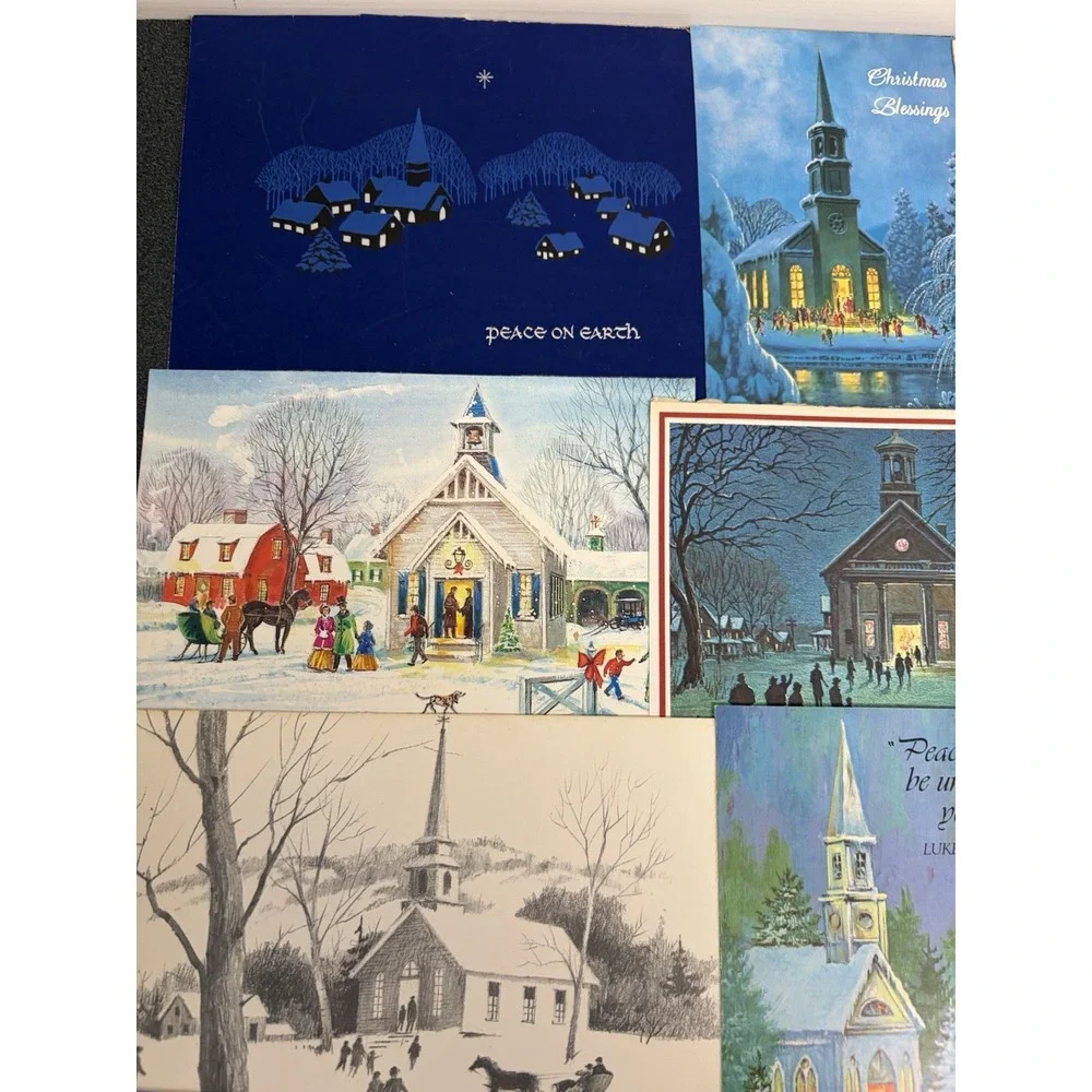 Vintage Christmas Cards Fronts ONLY Churches Cathedrals Scrapbooking Crafts 50+